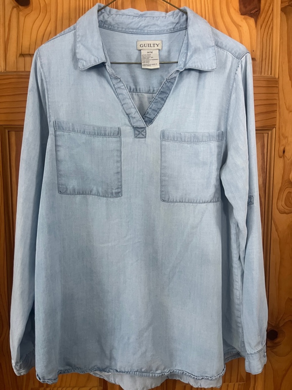 Light Blue Women's Chambray Pullover Blouse